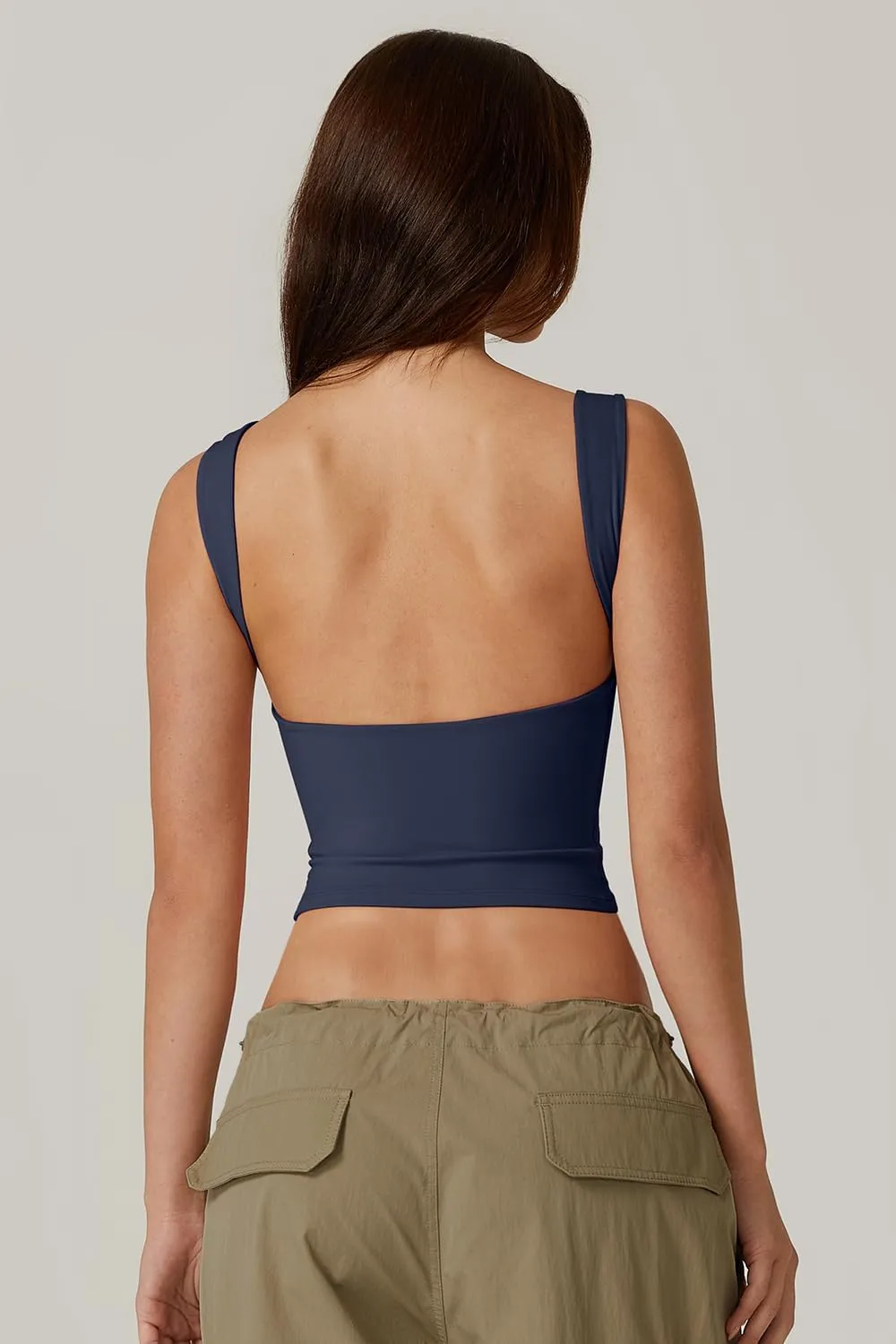 QINSEN Women's Sexy Open Back Sleeveless Crop Tank High Neck Slim Fit Cropped Tee Shirt Y2k Tops