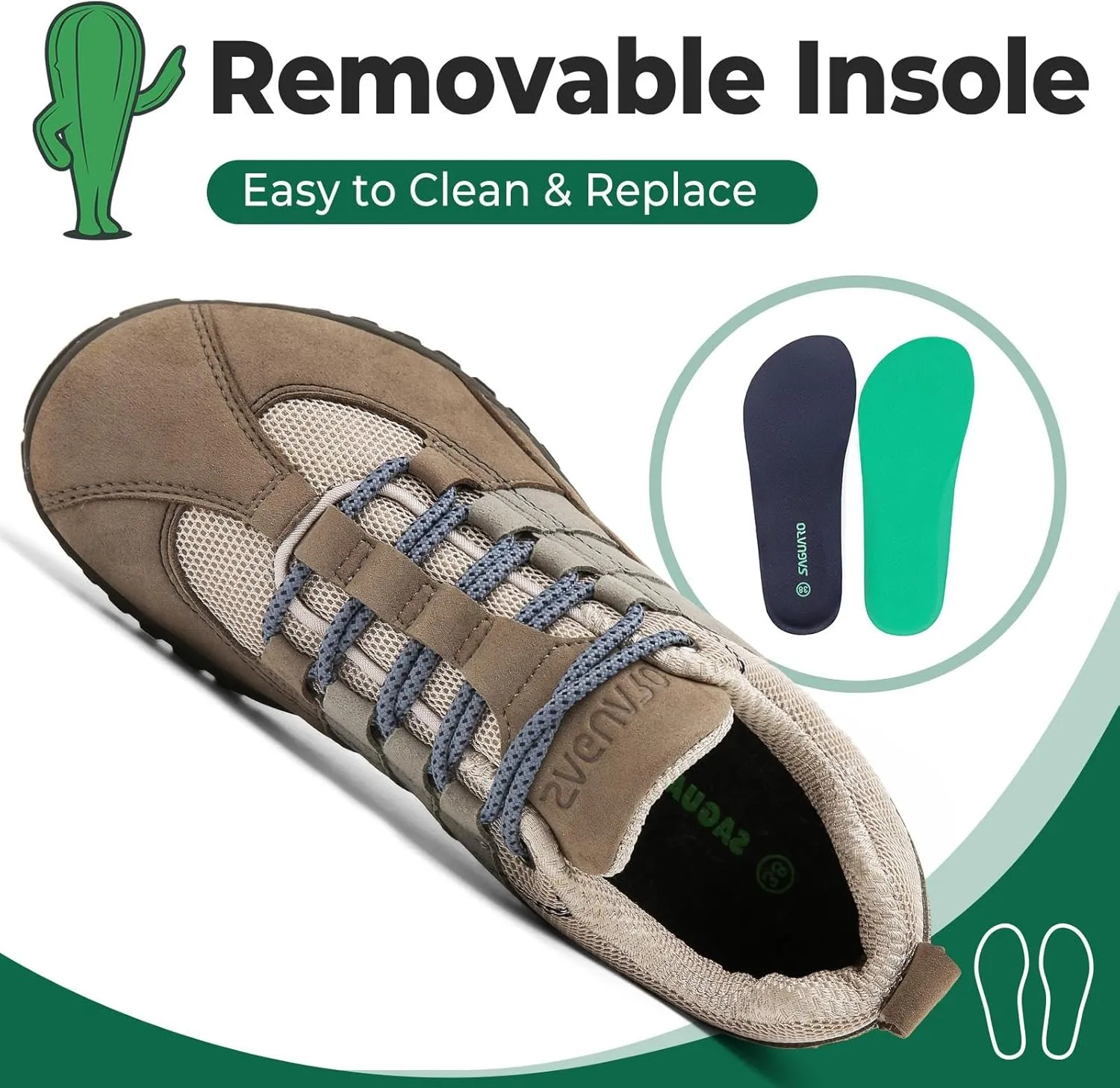 SAGUARO Barefoot Minimalist Shoes - Men's Unisex Adult Blue Casual Running Athletic Shoes - Wide Toe Box, Suede Microfiber Upper, Zero-Drop Sole, Non-Slip Rubber Sole, Removable Insole