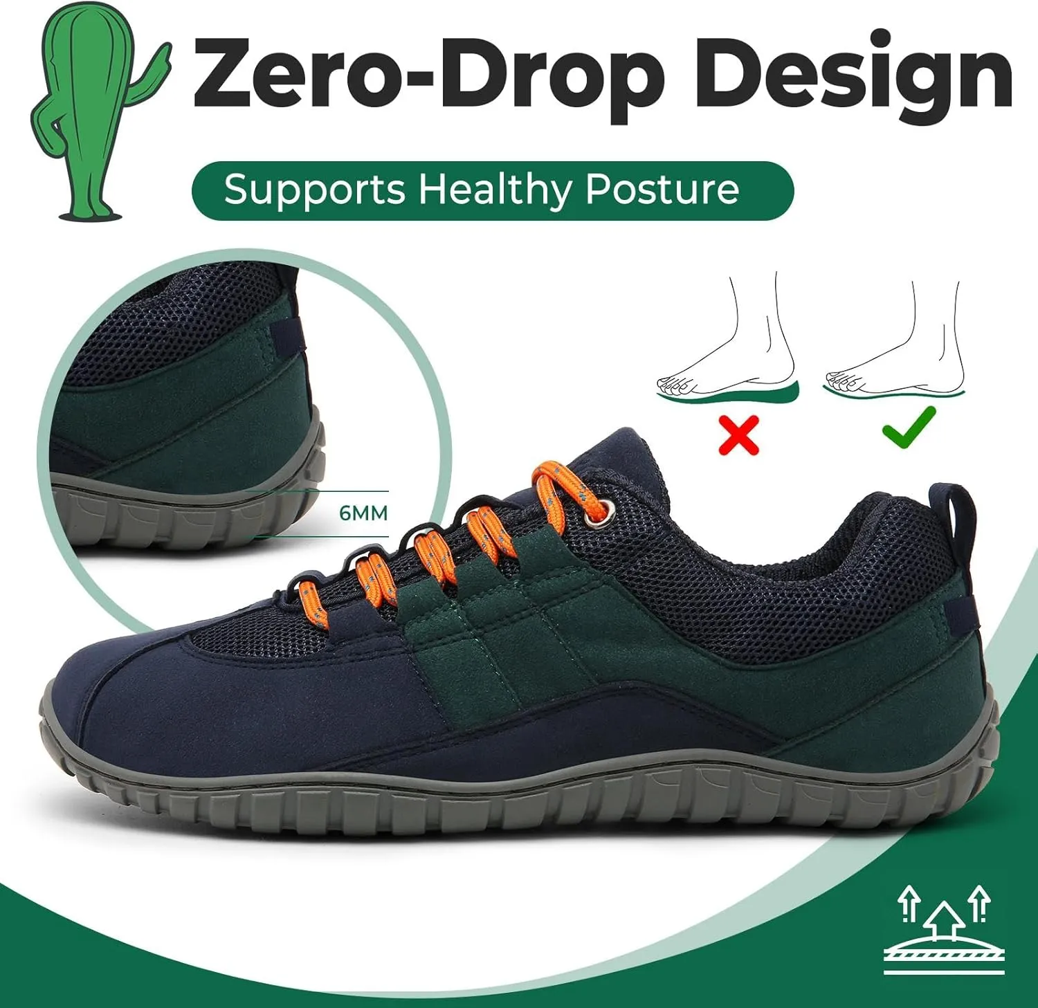 SAGUARO Barefoot Minimalist Shoes - Men's Unisex Adult Blue Casual Running Athletic Shoes - Wide Toe Box, Suede Microfiber Upper, Zero-Drop Sole, Non-Slip Rubber Sole, Removable Insole