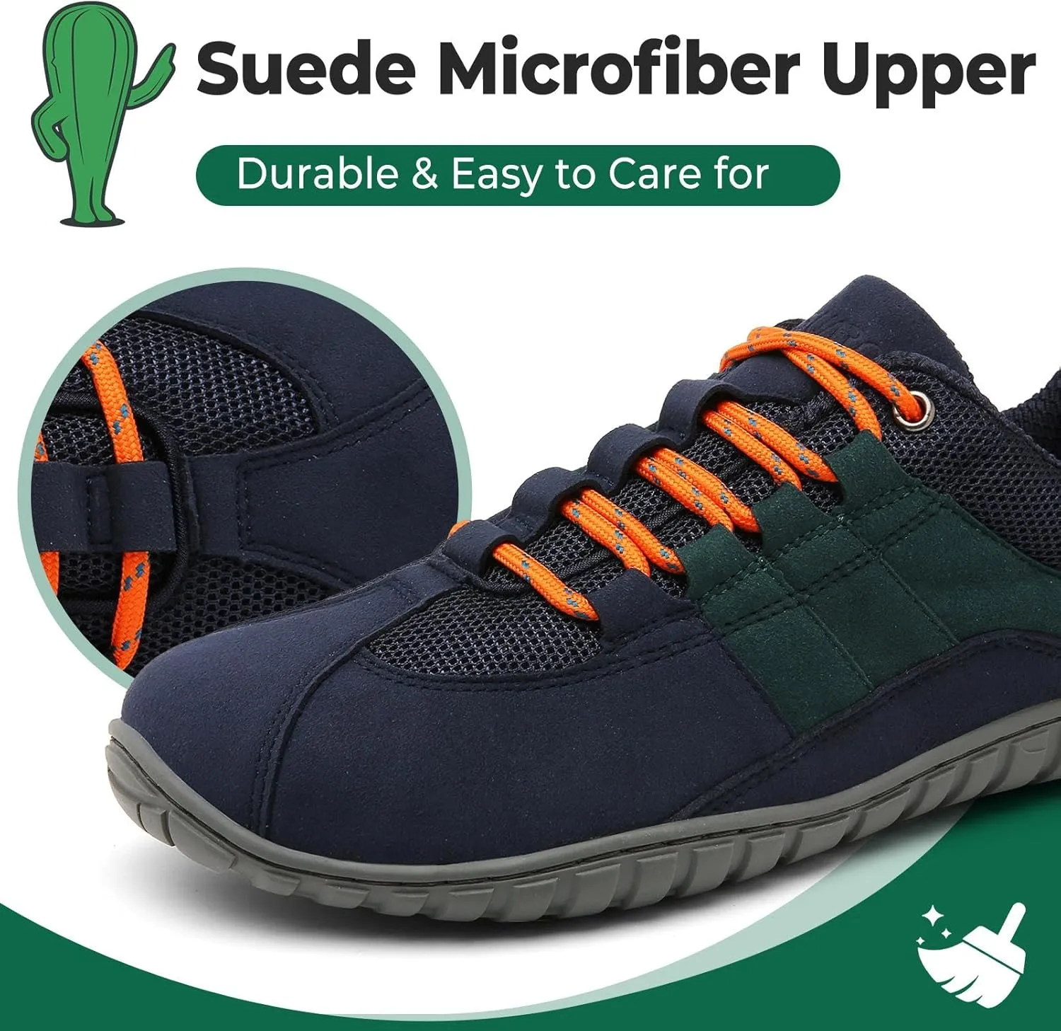 SAGUARO Barefoot Minimalist Shoes - Men's Unisex Adult Blue Casual Running Athletic Shoes - Wide Toe Box, Suede Microfiber Upper, Zero-Drop Sole, Non-Slip Rubber Sole, Removable Insole