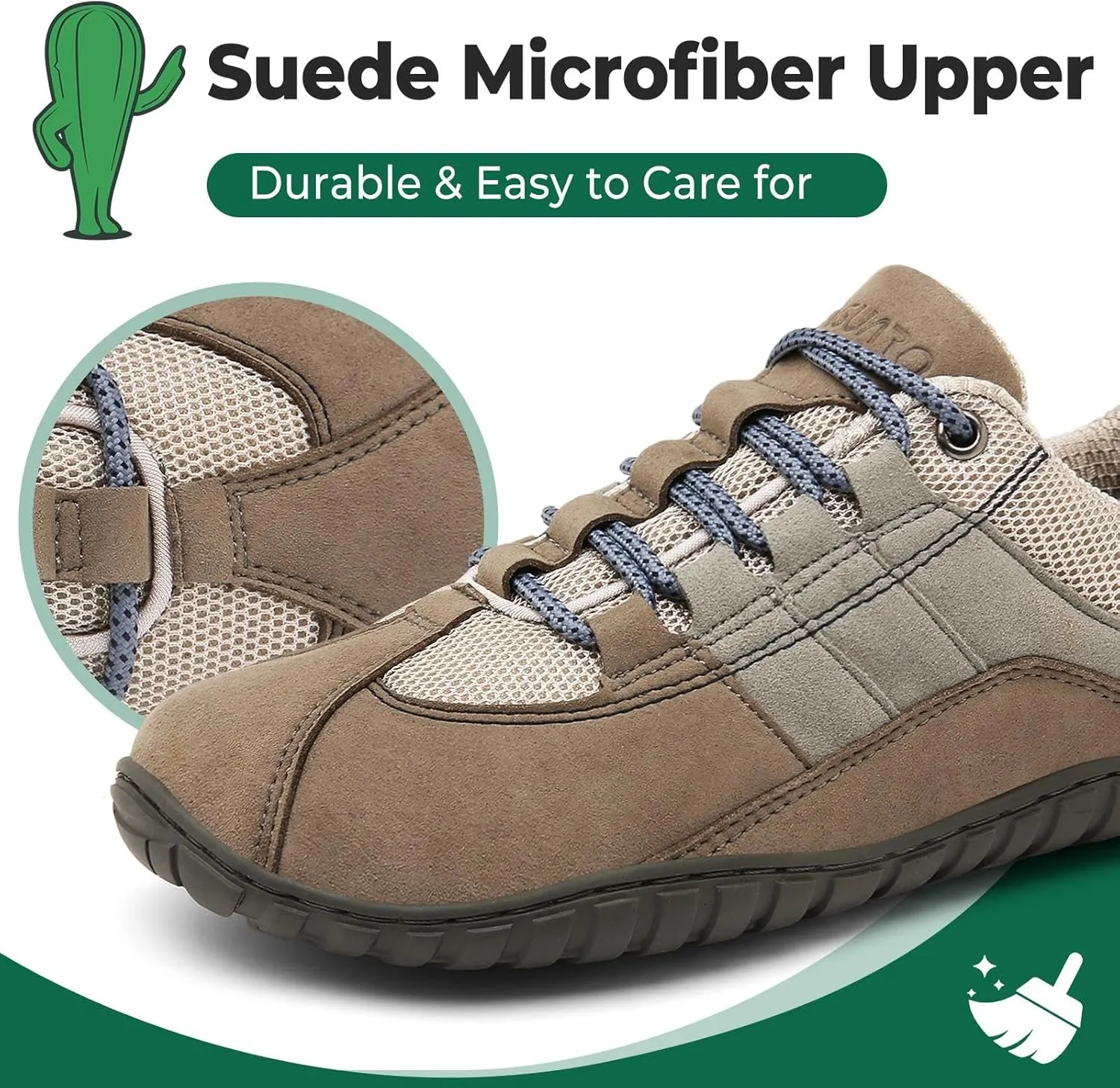 SAGUARO Barefoot Minimalist Shoes - Men's Unisex Adult Blue Casual Running Athletic Shoes - Wide Toe Box, Suede Microfiber Upper, Zero-Drop Sole, Non-Slip Rubber Sole, Removable Insole