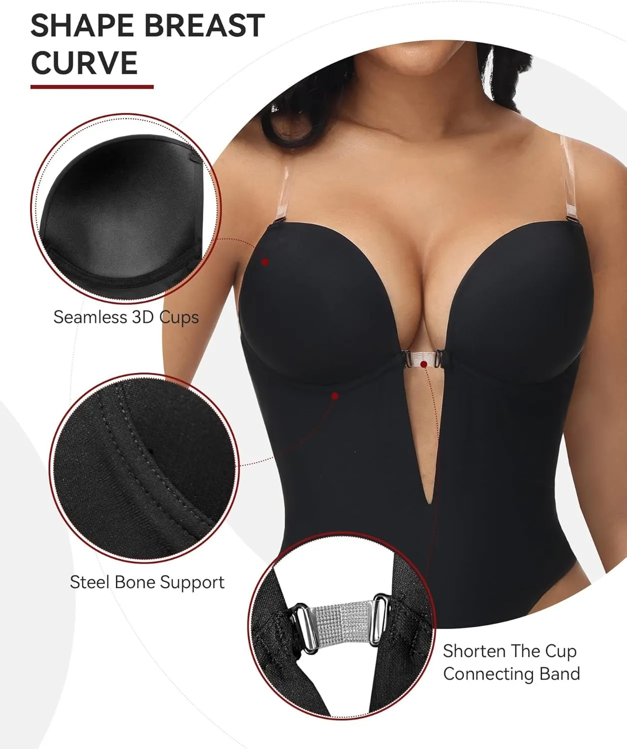 SHAPSHE Backless Shapewear for Women Strapless Deep V Bodysuit Low Back Body Shaper