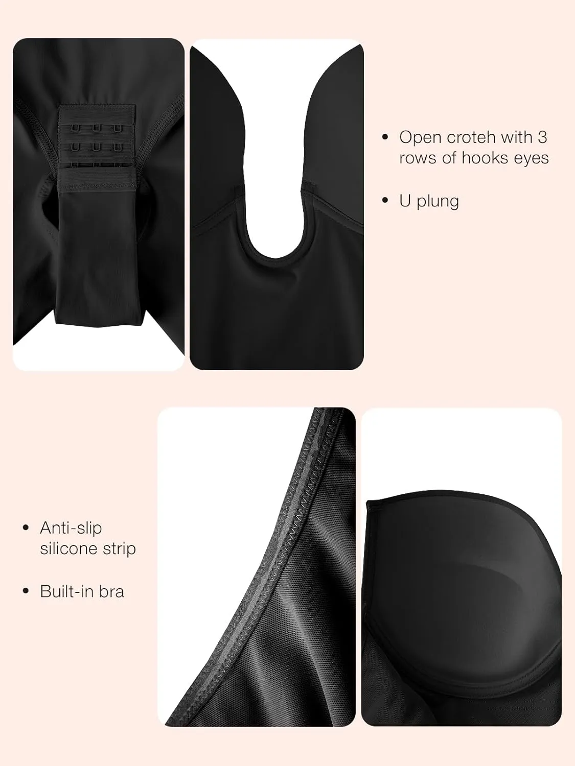 Slimers Backless Shapewear Tummy Control: Low Back Plunge Shapewear Bodysuit - Slimming Built-In Bra Full Body shaper Woman