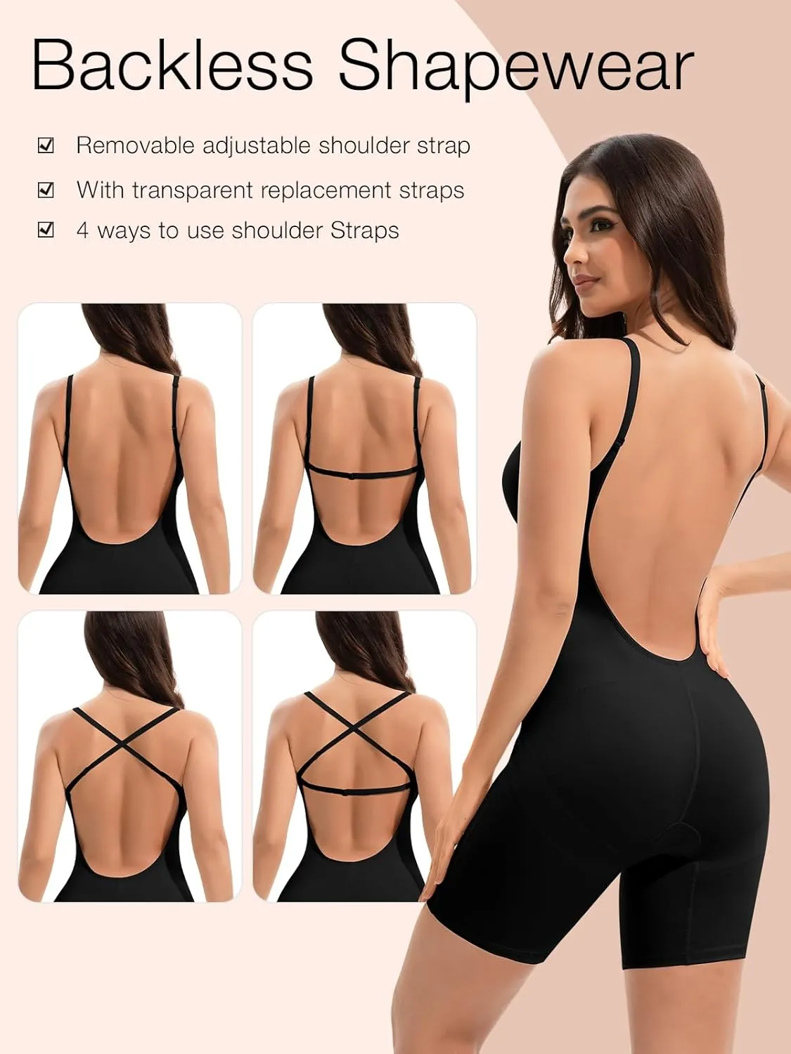 Slimers Backless Shapewear Tummy Control: Low Back Plunge Shapewear Bodysuit - Slimming Built-In Bra Full Body shaper Woman