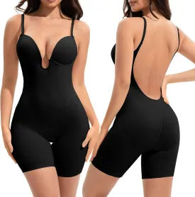 Slimers Backless Shapewear Tummy Control: Low Back Plunge Shapewear Bodysuit - Slimming Built-In Bra Full Body shaper Woman