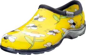 Sloggers Original Waterproof Rain and Garden Shoe for Women Outdoor Slip-On Garden Clog - Made in The USA with Premium Comfort Insole and Arch Support - Bee Print Yellow, Size 7
