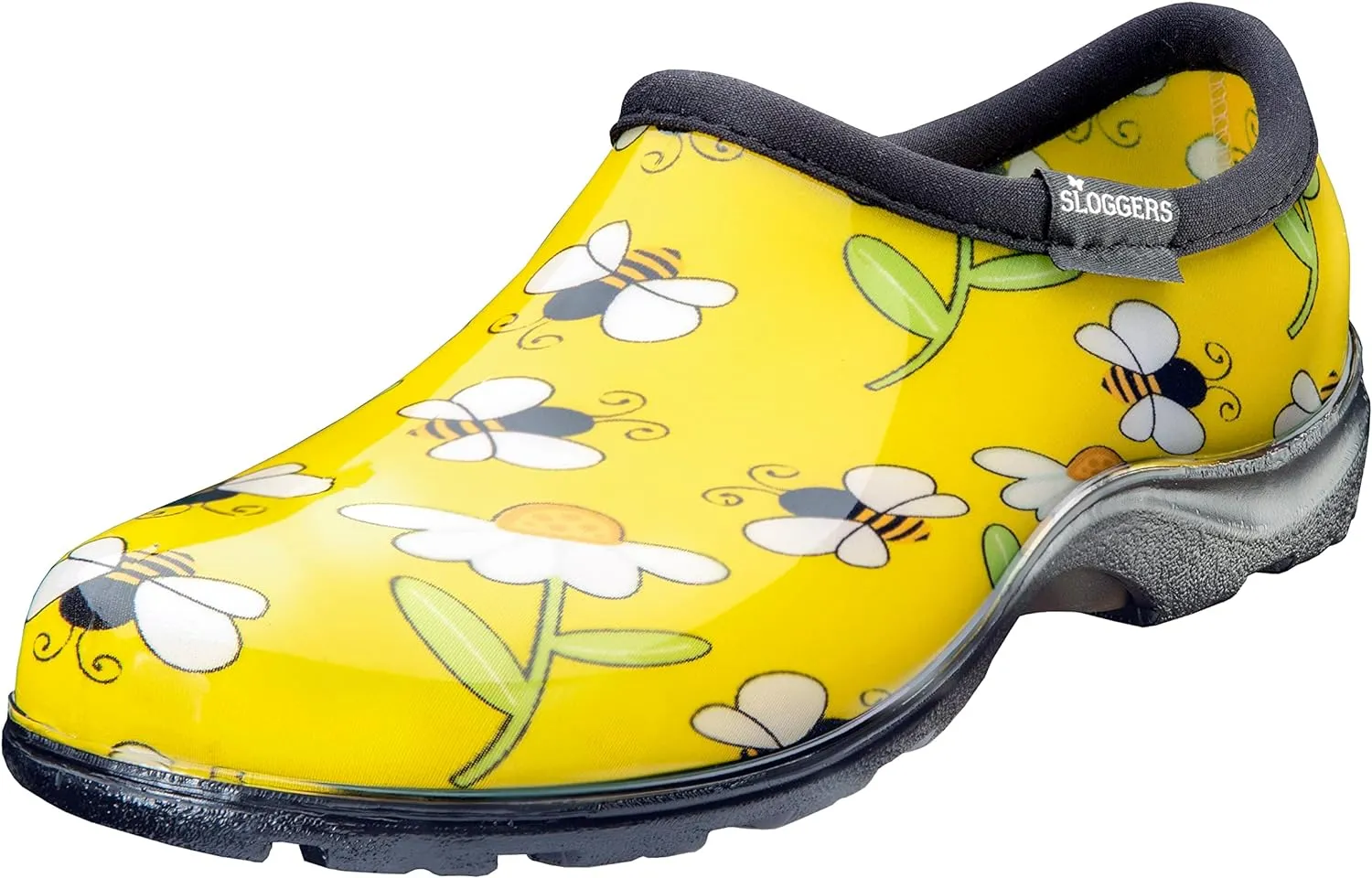 Sloggers Original Waterproof Rain and Garden Shoe for Women Outdoor Slip-On Garden Clog - Made in The USA with Premium Comfort Insole and Arch Support - Bee Print Yellow, Size 7