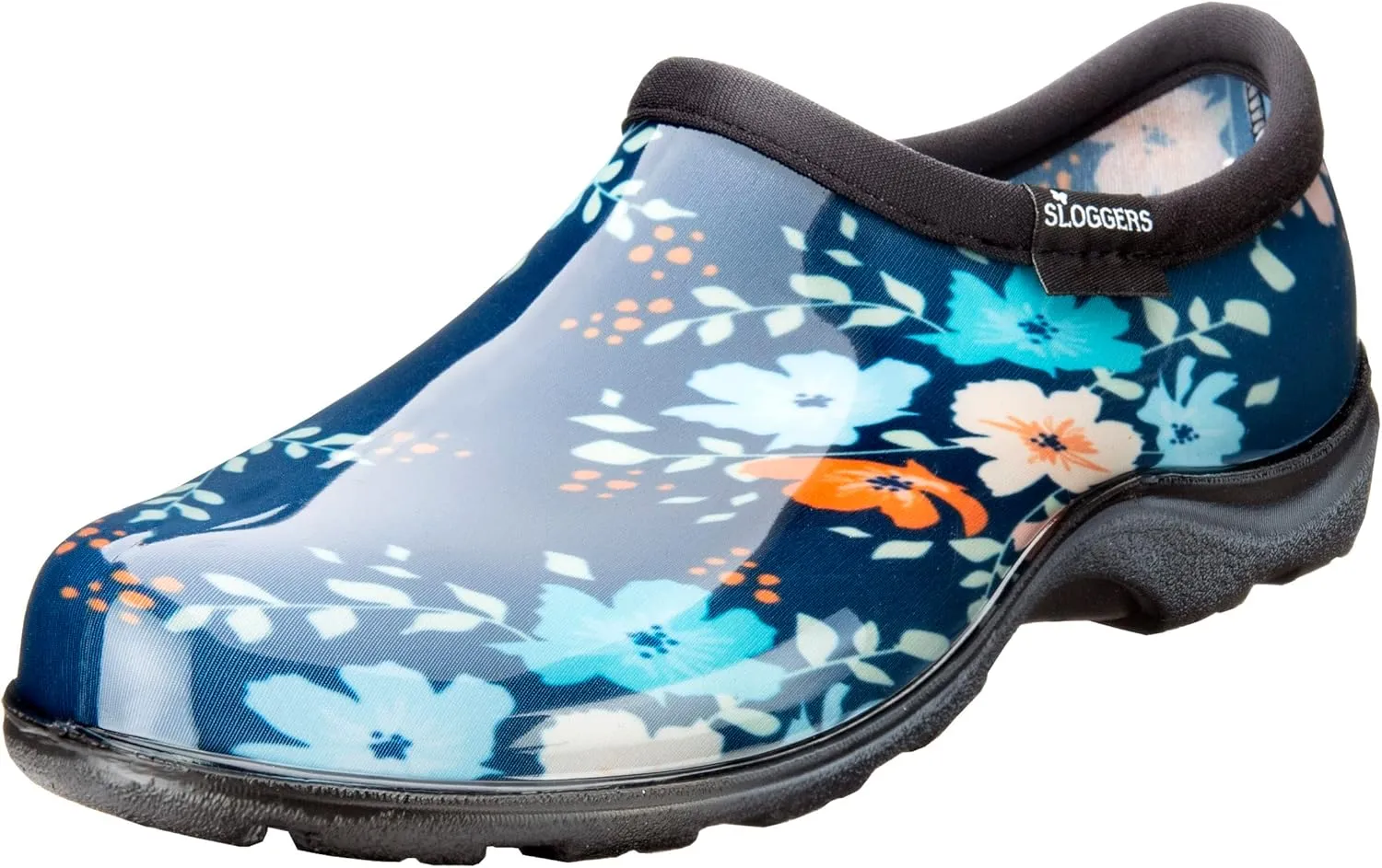 Sloggers Original Waterproof Rain and Garden Shoe for Women Outdoor Slip-On Garden Clog - Made in The USA with Premium Comfort Insole and Arch Support - Blue Floral Fun Print, Size 7