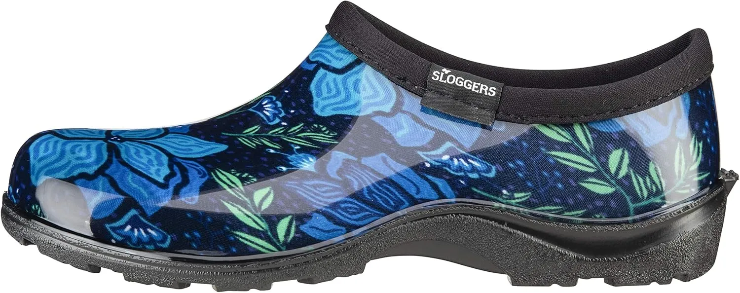 Sloggers Original Waterproof Rain and Garden Shoe for Women Outdoor Slip-On Garden Clog - Made in The USA with Premium Comfort Insole and Arch Support - Blue Spring Surprise Print, Size 7