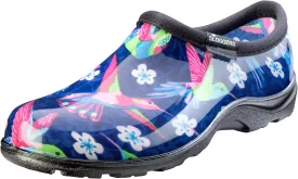 Sloggers Original Waterproof Rain and Garden Shoe for Women Outdoor Slip-On Garden Clog - Made in The USA with Premium Comfort Insole and Arch Support - Blue/Pink Hummingbird Print, Size 7