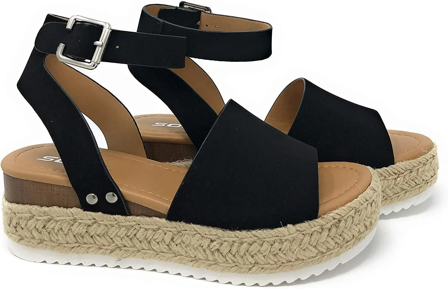 Soda Topic Open Toe Buckle Ankle Strap Espadrilles Flatform Wedge Casual Sandal BLACK 10