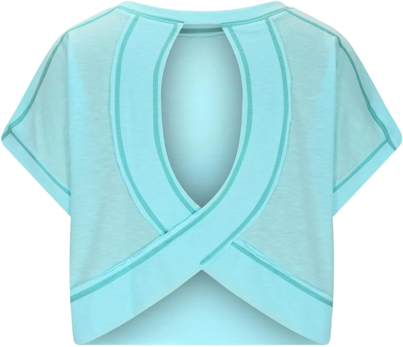 Summer Tops for Womens Open Back Workout Tops Backless Short Sleeve Athletic Shirt Running Crop Top Gym Yoga Tee