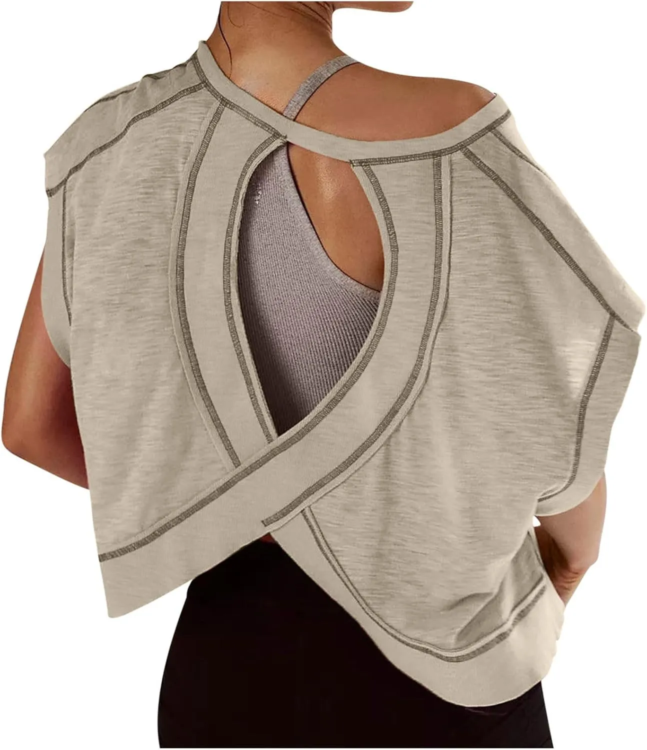 Summer Tops for Womens Open Back Workout Tops Backless Short Sleeve Athletic Shirt Running Crop Top Gym Yoga Tee