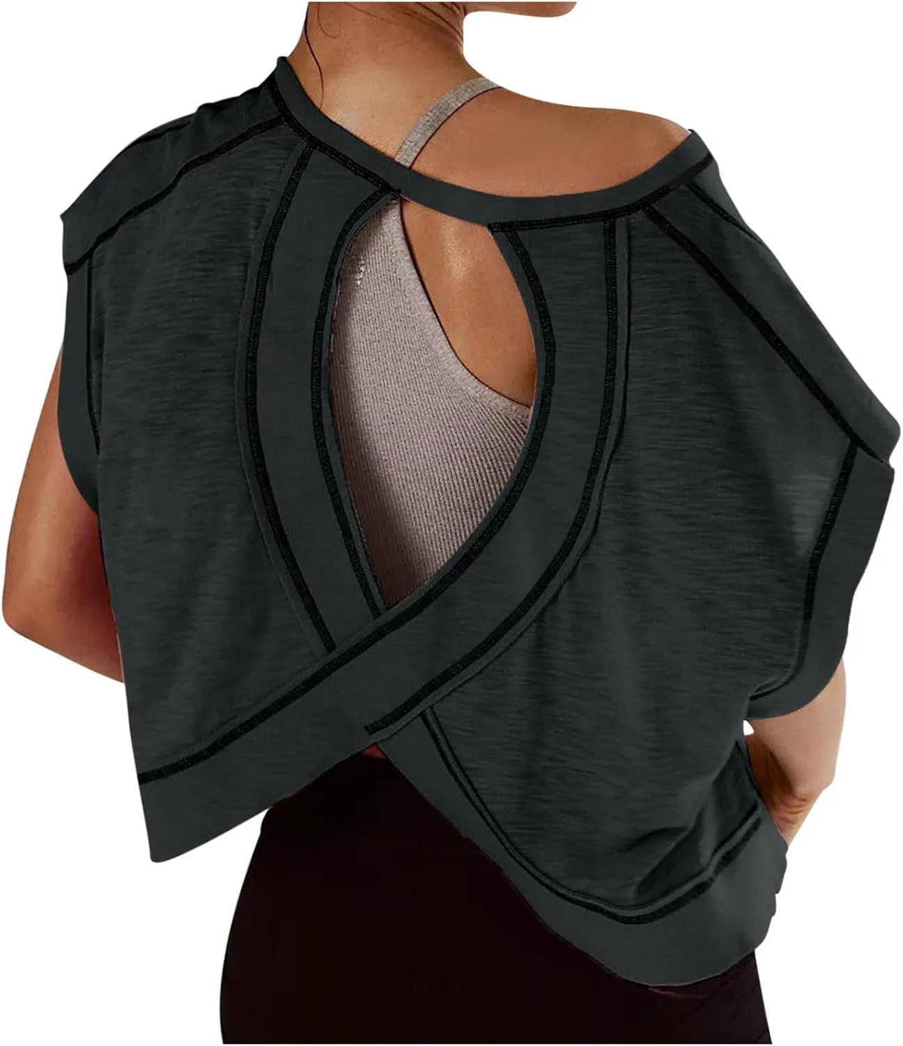 Summer Tops for Womens Open Back Workout Tops Backless Short Sleeve Athletic Shirt Running Crop Top Gym Yoga Tee