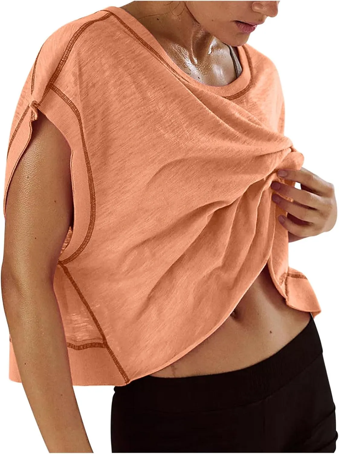 Summer Tops for Womens Open Back Workout Tops Backless Short Sleeve Athletic Shirt Running Crop Top Gym Yoga Tee