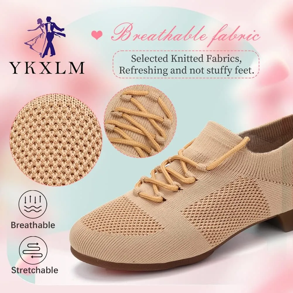 YKXLM Women Standard Practice Social Dance Sneaker Beginner Dance Practice Shoes for Women Low Heel Ballroom