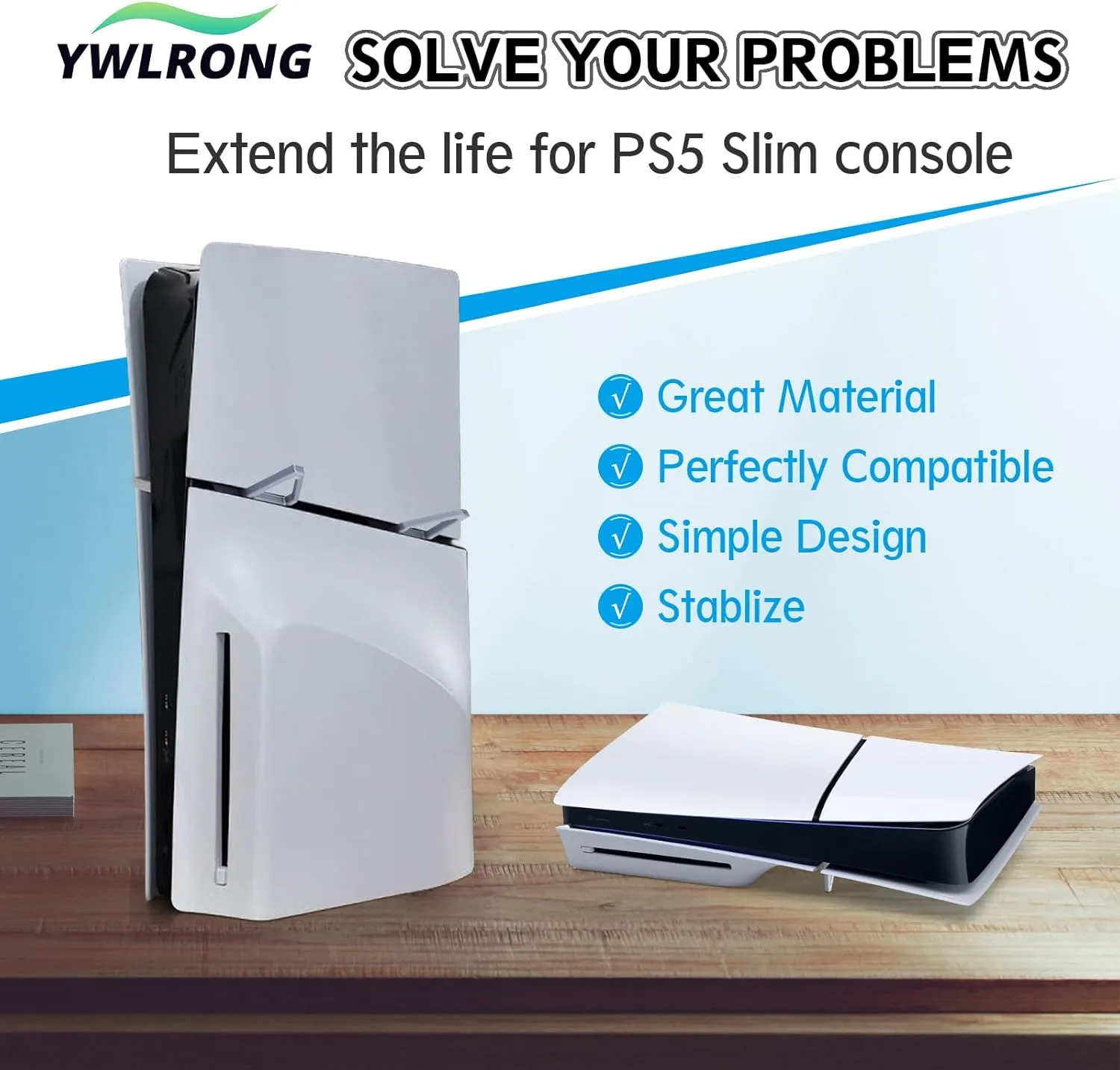 YWLRONG 4Pcs for PS5 Slim Stand Console Bracket Holder Flat Base Horizontal Stand Compatible with Sony PlayStation 5 Slim Disc Edition Accessories(Transparent Grey)